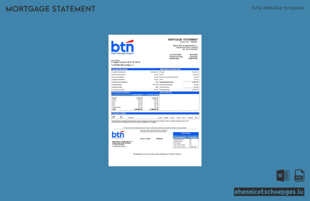 Hypothekenauszug der Indonesia Bank Tabungan Negara BTN als Word- und PDF-Beispielvorschau